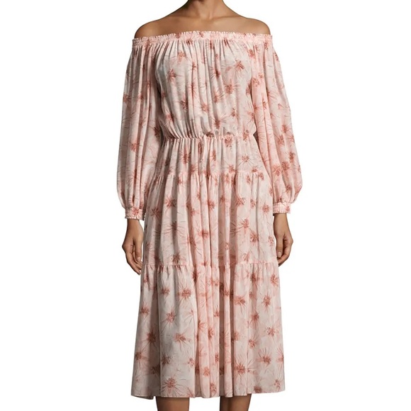 ALEXIS *Tilia* pink floral off shoulder tiered midi dress w drawstring belt XS - Picture 2 of 9